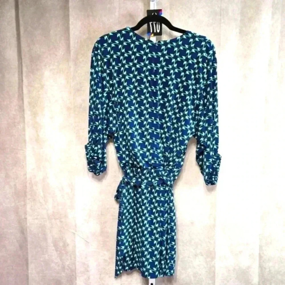 Laundry by Shelli Segal Blue Printed Knee Length Flare Belted Dress S Small 4 - Picture 2 of 3